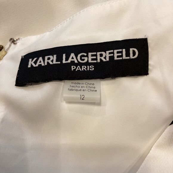 Karl Lagerfeld Paris Cropped Jumpsuit belt White black polka dot Size 12 - Picture 8 of 9